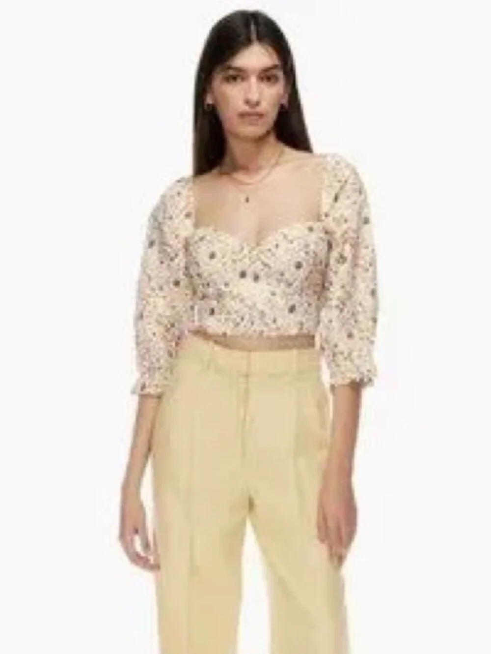 Aritzia Wilfred Villet Linen Floral Blouse in White in Medium - Picture 3 of 9